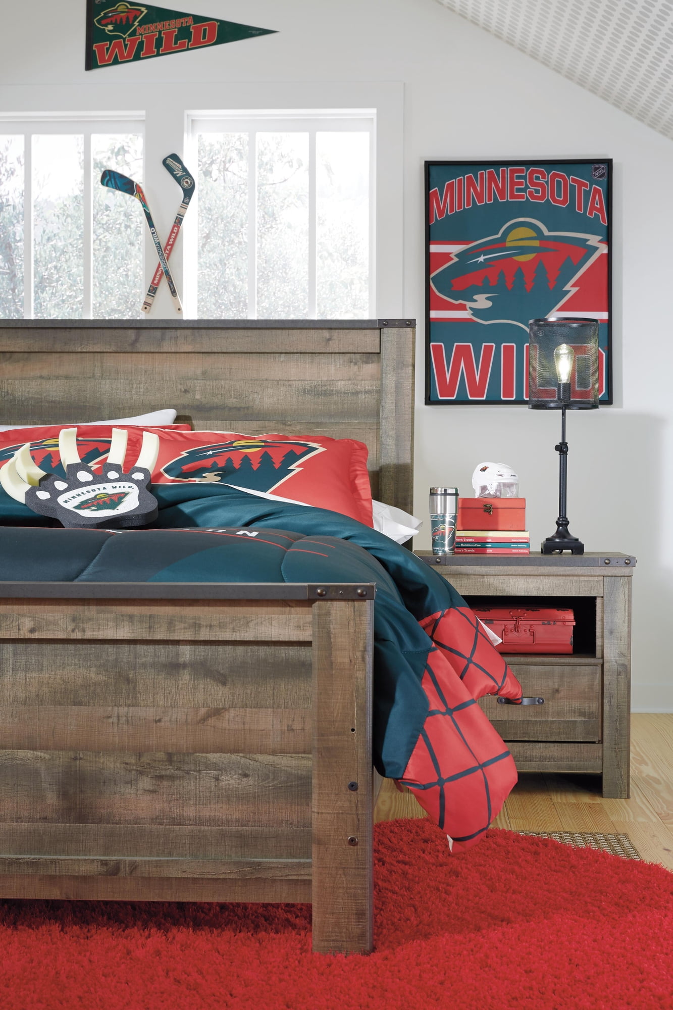 Signature Design by Ashley Trinell Full Panel Headboard, Brown, Rustic Wood-Look Headboard with Plank Design and Nailhead Trim