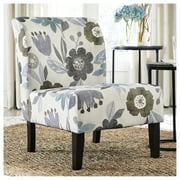 Signature Design by Ashley Triptis Accent Chair, Armless, Floral Pattern Upholstery, Ivory/Blue/Charcoal/Brown