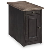 Signature Design by Ashley Tyler Creek Rustic Farmhouse Chairside End Table with USB Charging Ports & Cup Holders - Grayish Brown/Black
