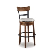 Signature Design by Ashley Valebeck Swivel Bar Stool, Brown, Upholstered Pub Height Chair with 360-Degree Swivel and Linen Fabric Seat