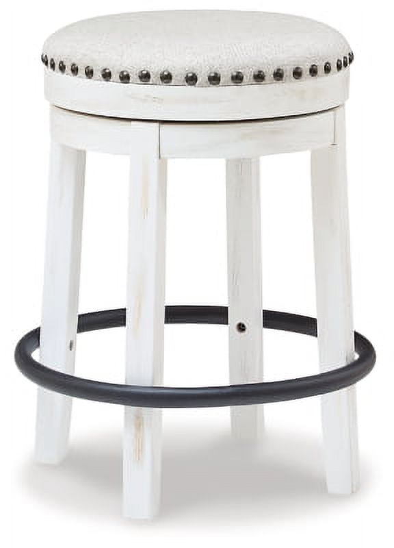 Transitional Beige Cushioned Swivel Barstool with Black Metal Footrest