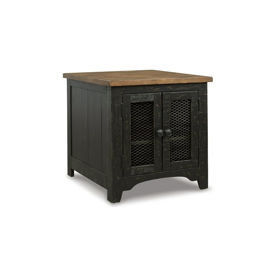 Signature Design by Ashley Valebeck Farmhouse Rectangular End Table with Storage Cabinet - Rustic Two-Tone Black/Brown