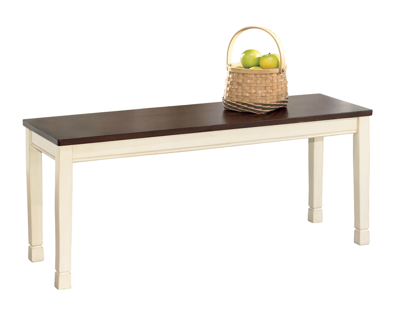 Brown and White Transitional Wood Dining Bench