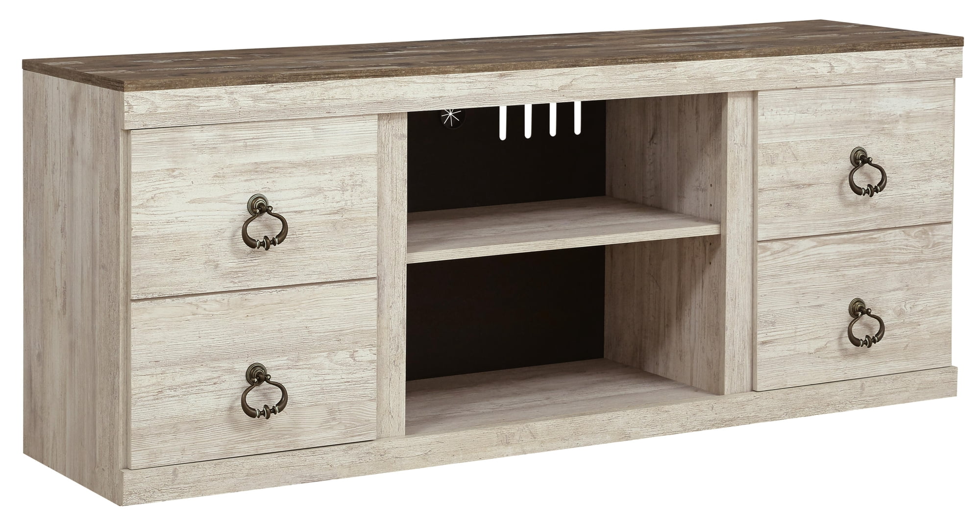 Signature Design by Ashley Willowton TV Stand with Fireplace Option, Whitewash, Coastal Entertainment Center for TVs up to 65" with Storage