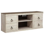 Signature Design by Ashley Willowton TV Stand with Fireplace Option, Whitewash, Coastal Entertainment Center for TVs up to 65 with Storage