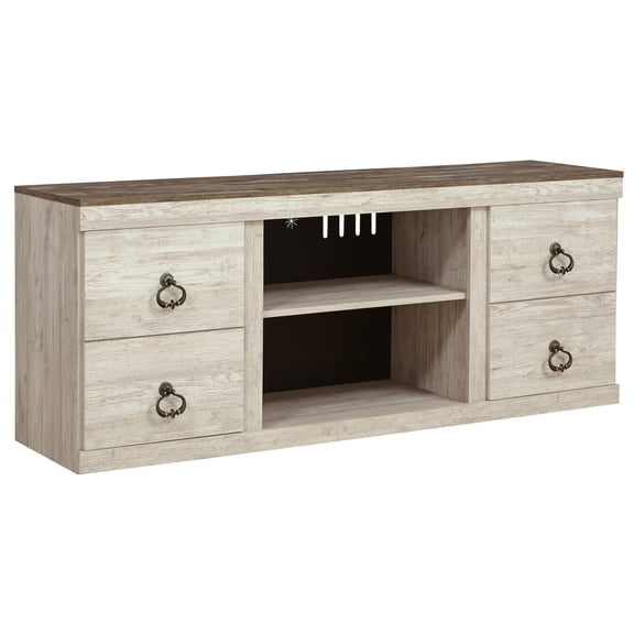 Signature Design by Ashley Willowton TV Stand with Fireplace Option, Whitewash, Coastal Entertainment Center for TVs up to 65" with Storage