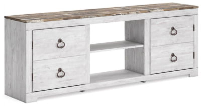 Whitewash Transitional 72" TV Stand with Cabinet and Fireplace