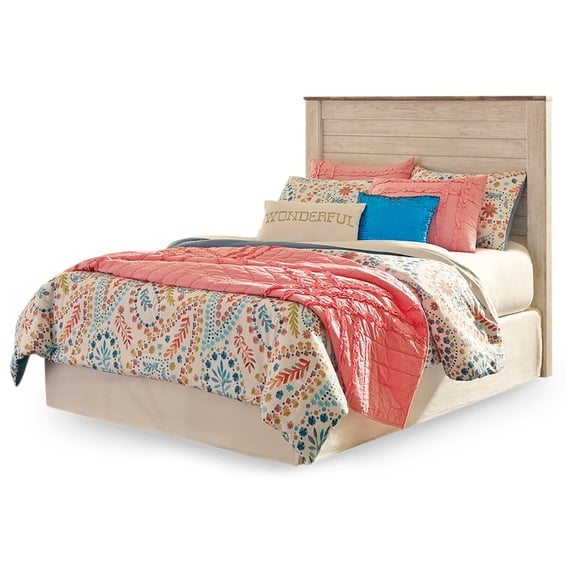 Signature Design by Ashley Willowton Full Panel Headboard, Whitewash, Coastal Wood-Look Headboard