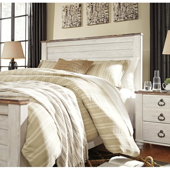 Signature Design by Ashley Willowton Queen Panel Headboard, Whitewash, Coastal Wood-Look Headboard
