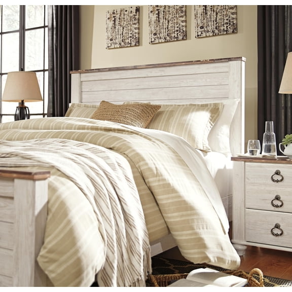 Signature Design by Ashley Willowton Queen Panel Headboard, Whitewash, Coastal Wood-Look Headboard
