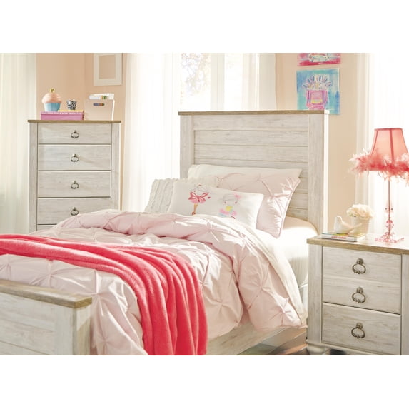 Signature Design by Ashley Willowton Twin Panel Headboard, Whitewash, Coastal Wood-Look Headboard