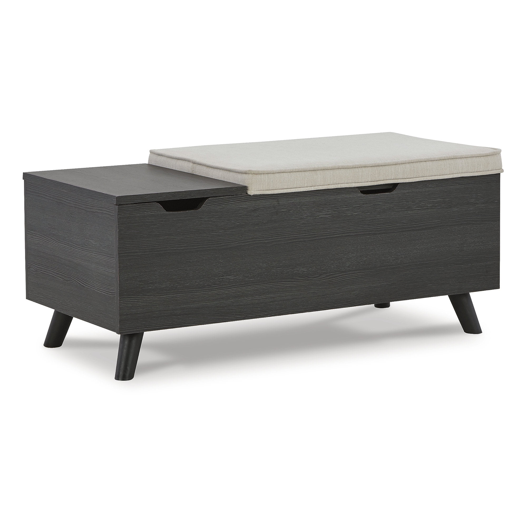 Gray Wood Upholstered Storage Bench with Tapered Legs