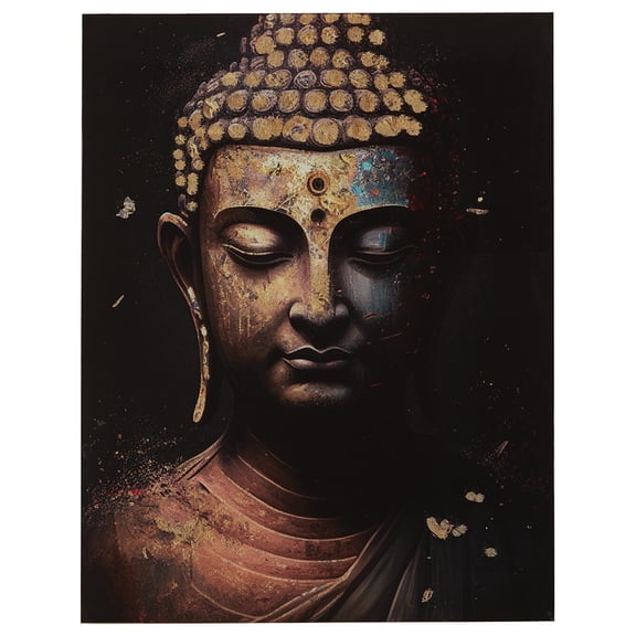 Signature Design by Ashley Caymoore - Contemporary Buddha Glass Wall Art, 36" x 48", Black and Gold Meditation Room Decor