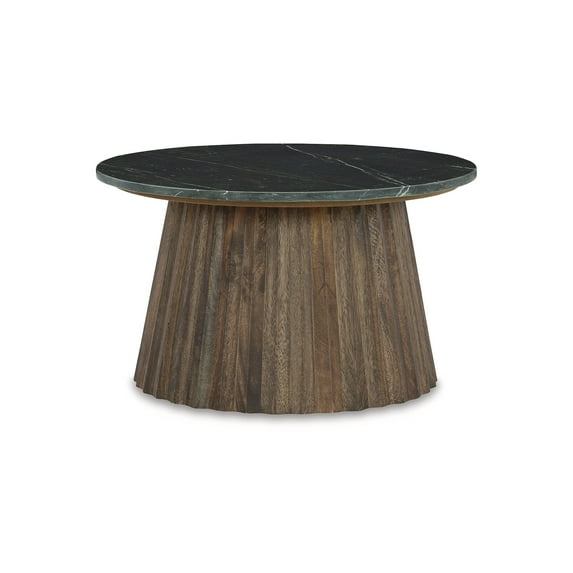 Signature Design by Ashley Ceilby Round Coffee Table with Marble Top, Black/Brown