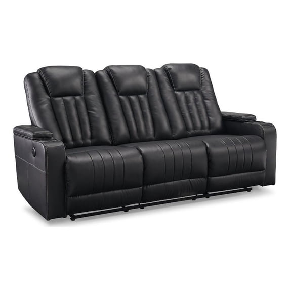 Signature Design by Ashley Center Point Faux Leather Reclining Sofa in Black