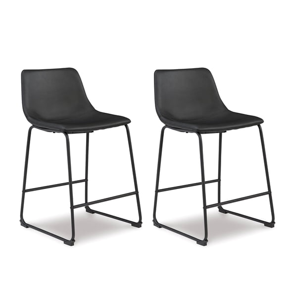 Signature Design by Ashley Centiar Black Faux Leather Counter Height Bar Stool with Bucket Seat - 34" Tall