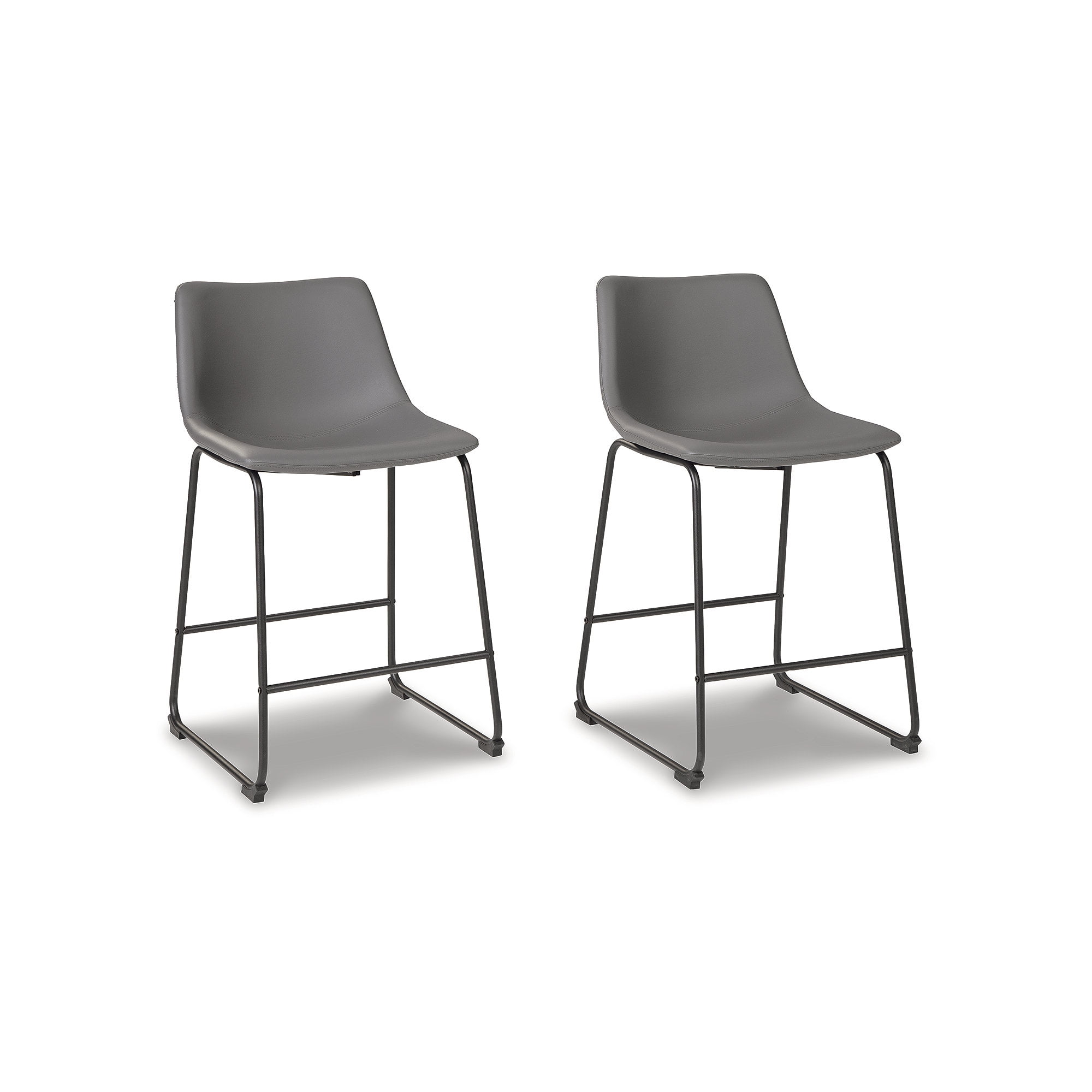 Gray Faux Leather Industrial Counter Stools with Metal Frame