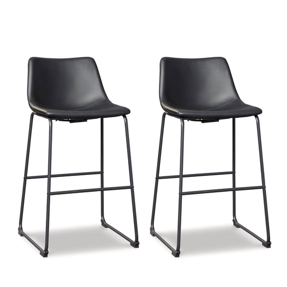 Signature Design by Ashley Centiar Black Faux Leather Pub Height Bar Stool with Bucket Seat - 39" Tall
