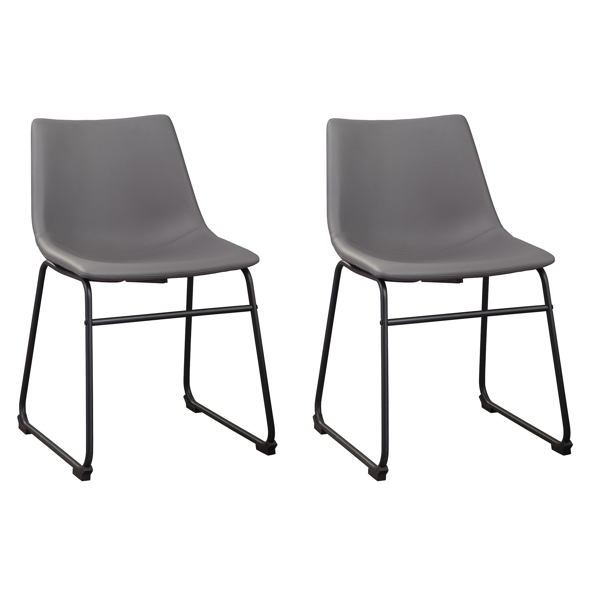 Centiar Mid-Century Gray Faux Leather Side Chair with Metal Base