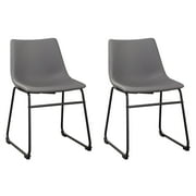 Signature Design by Ashley Centiar Mid-Century Dining Chairs Set of 2, Brown Faux Leather Bucket Seat Dining Chairs with Tubular Metal Base