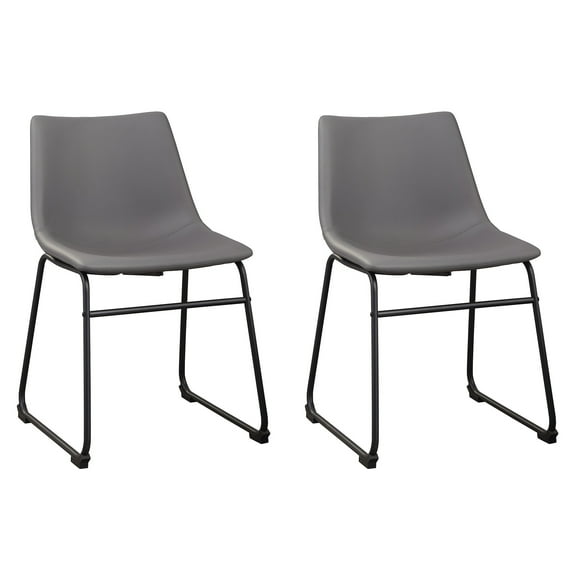 Signature Design by Ashley Centiar Urban Industrial Faux Leather Bucket Dining Chair, Set of 2, Gray