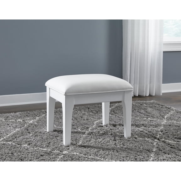 Signature Design by Ashley Chalanna Vanity Stool, Upholstered Seat with Storage, White Lacquer Finish