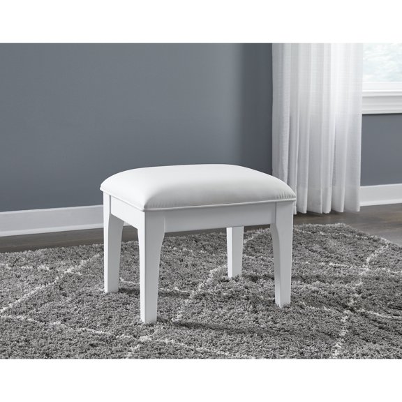 Signature Design by Ashley Chalanna Vanity Stool, Upholstered Seat with Storage, White Lacquer Finish