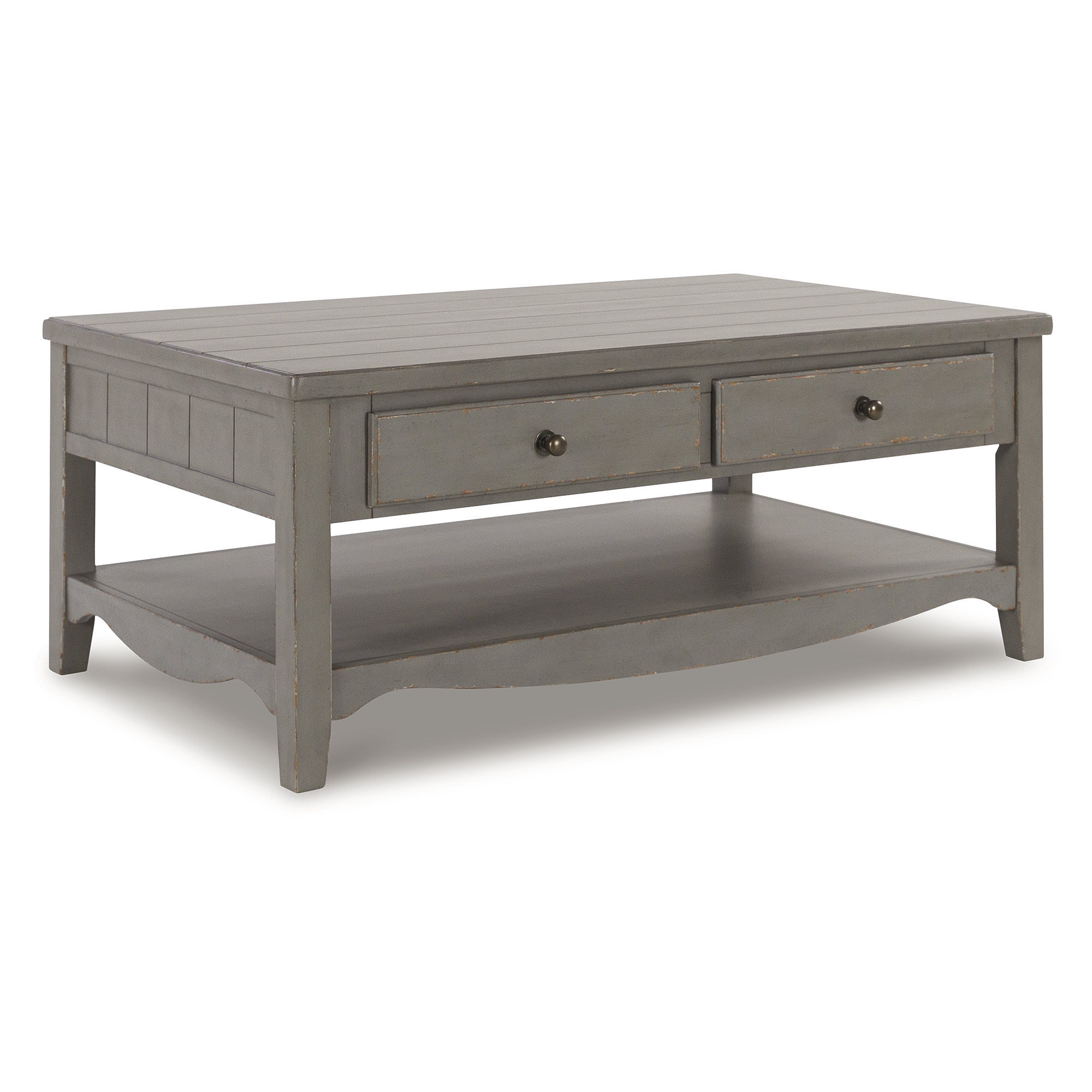 Classic European Farmhouse 50" Gray Wood Coffee Table with Storage