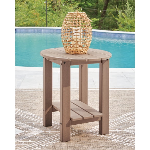 Signature Design by Ashley Cliffs Beach Outdoor Oval End Table, Driftwood, All-Weather HDPE Patio Side Table