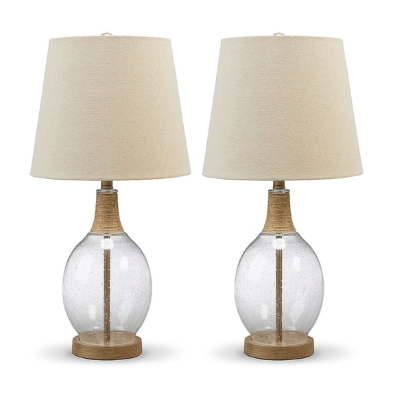 Signature Design by Ashley Coastal Glass Table Lamps with Rope Detail - Set of 2 - Brown/Clear