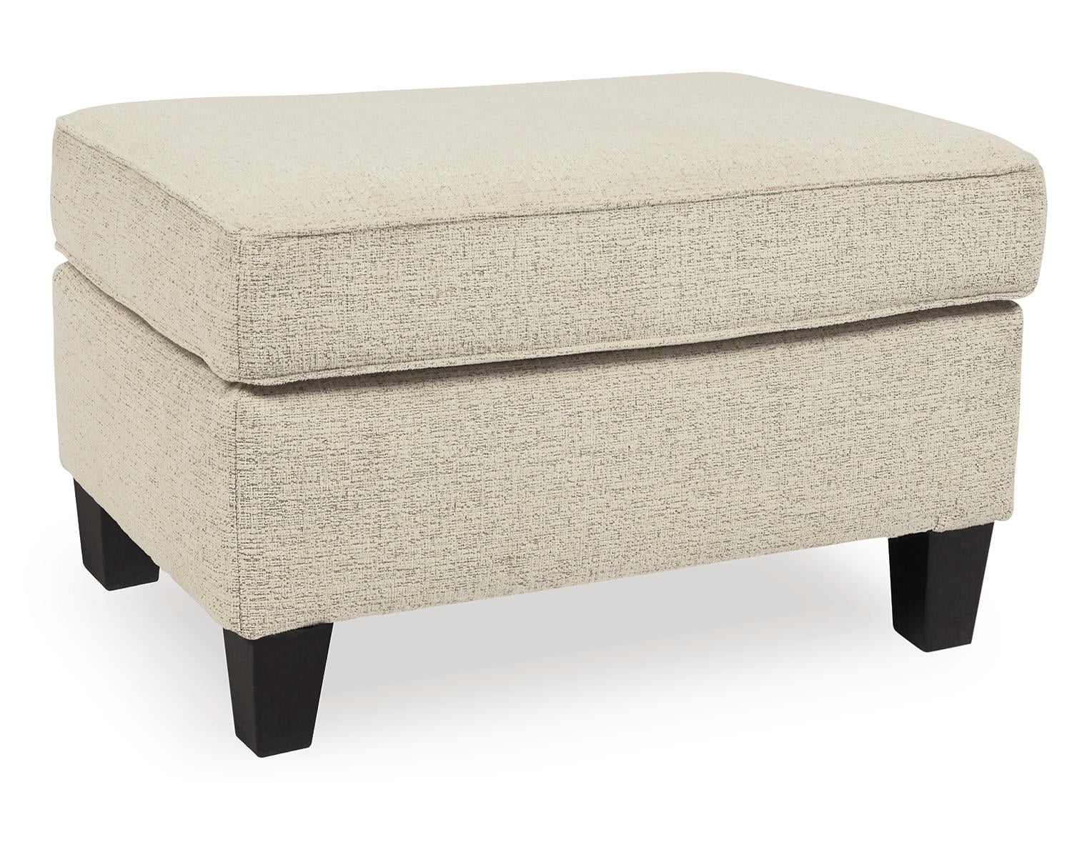 Beige Chenille Contemporary Ottoman with Dark Wood Legs