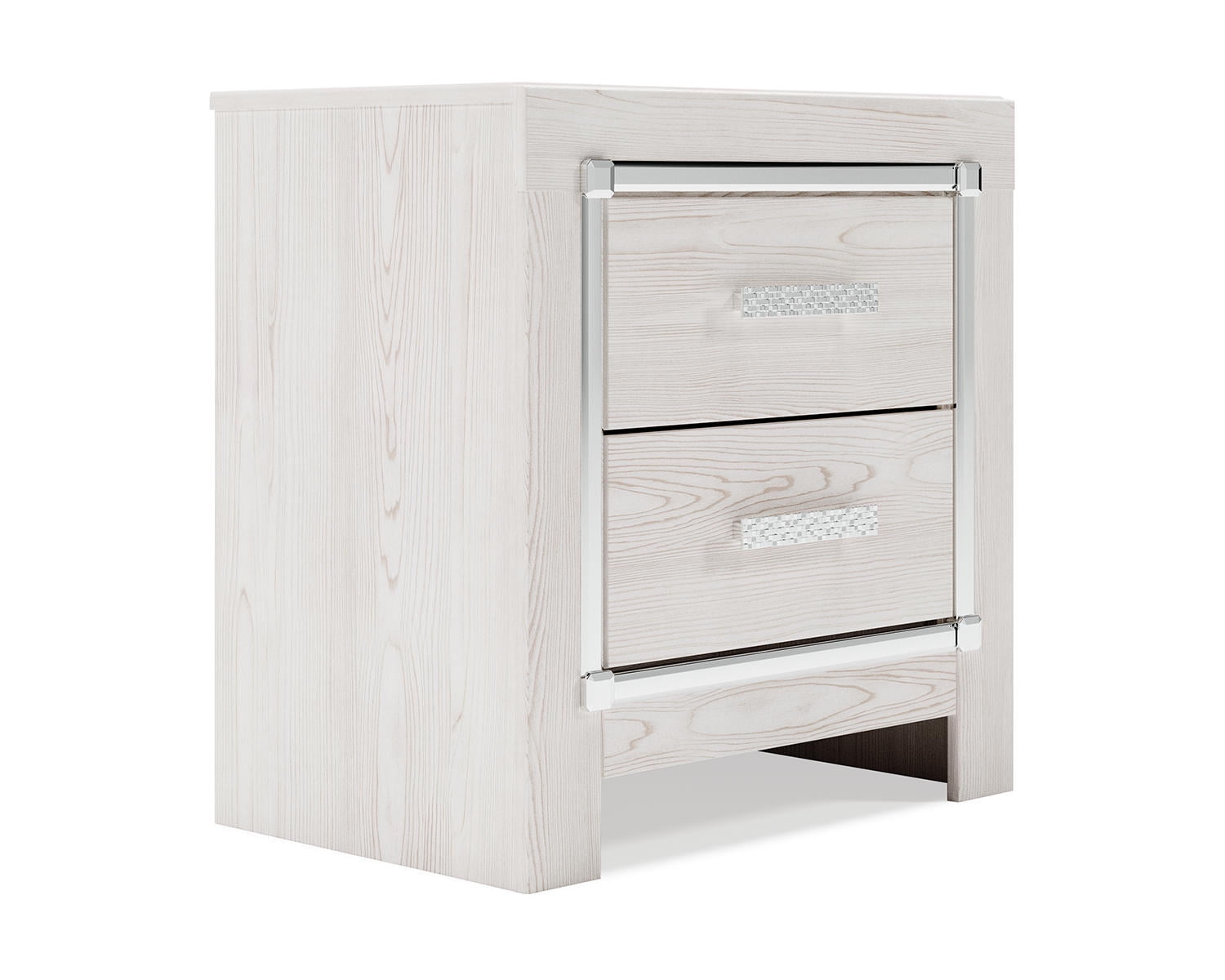 White Transitional 2-Drawer Nightstand with Chrome Accents