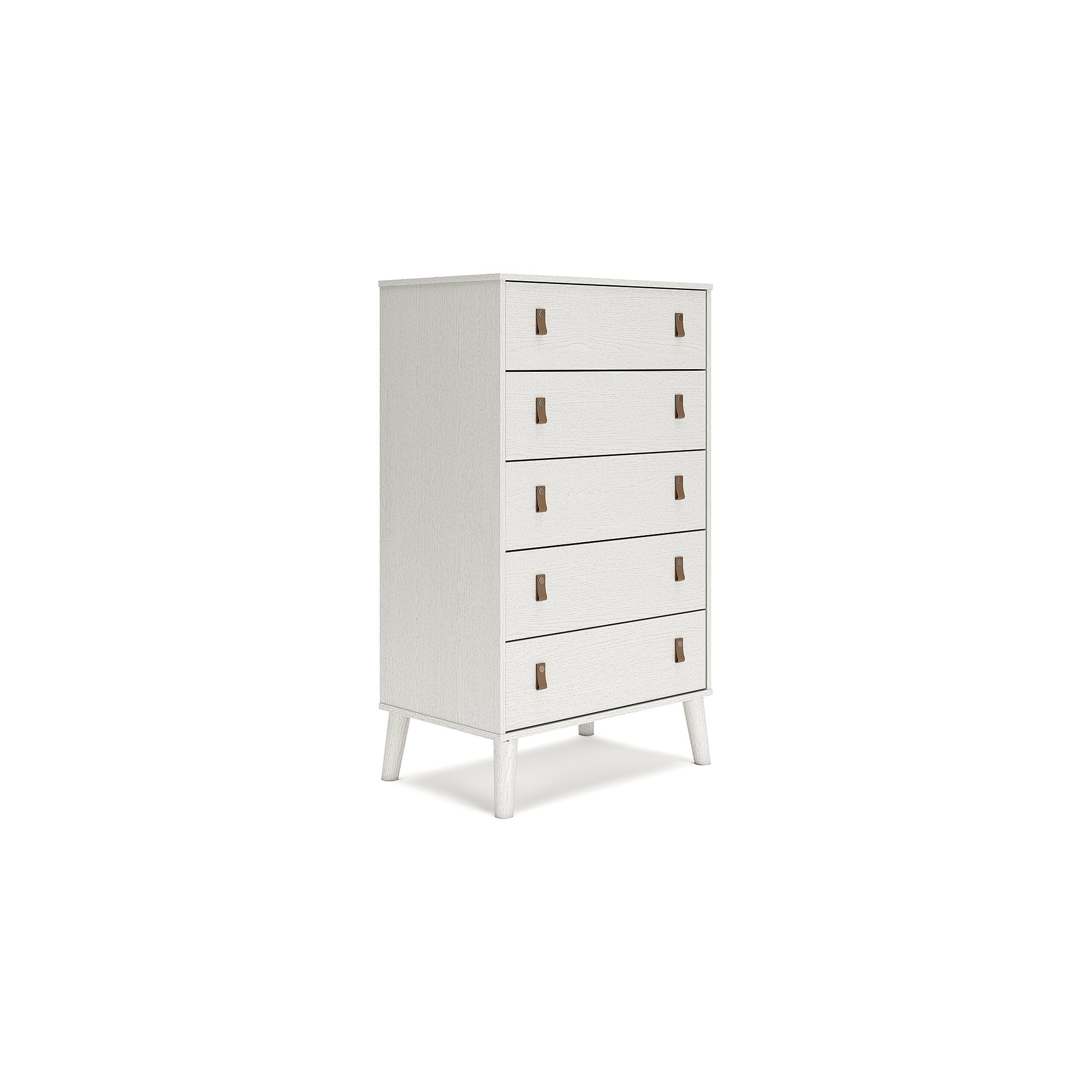 Aprilyn White 5-Drawer Chest with Faux Leather Handles