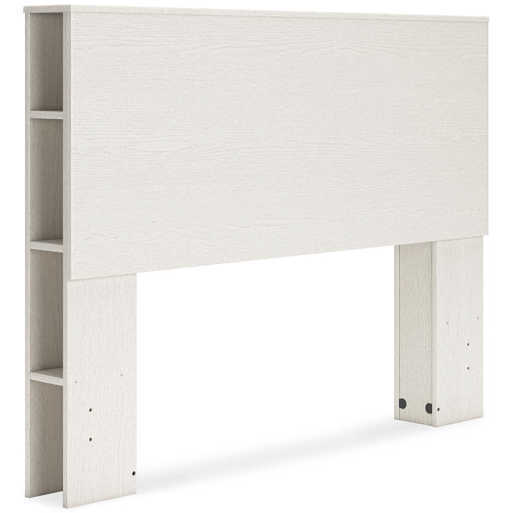 Full White Wood Bookcase Headboard with Storage