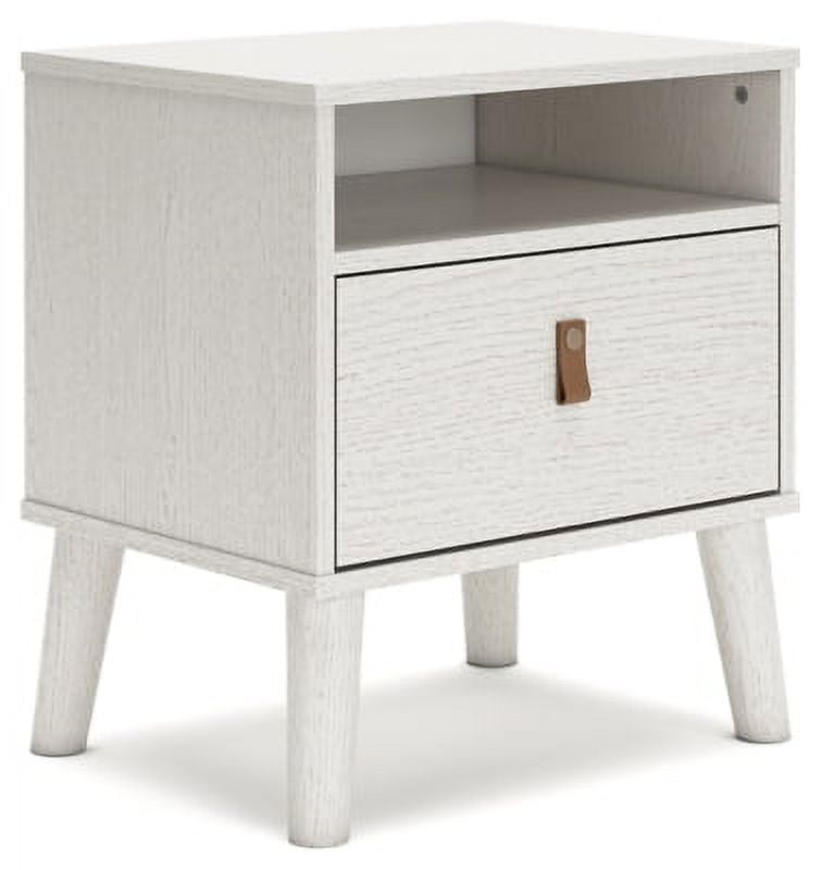 Maximal Minimalism White Nightstand with Customizable Faux Leather Pulls
