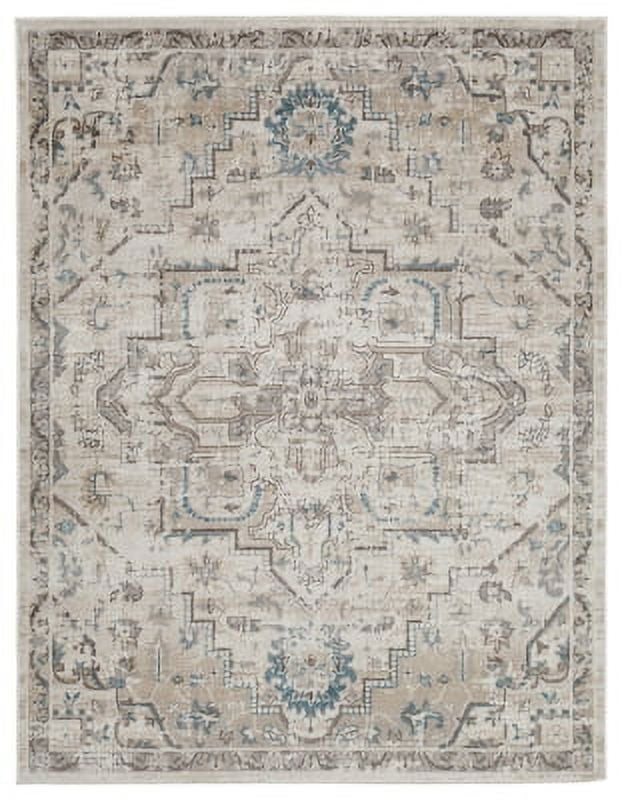 Barkham Beige Blue Gray Medallion Washable 5' x 7' Rug