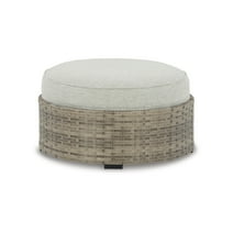Signature Design by Ashley Contemporary Calworth Outdoor Ottoman with Cushion  Beige