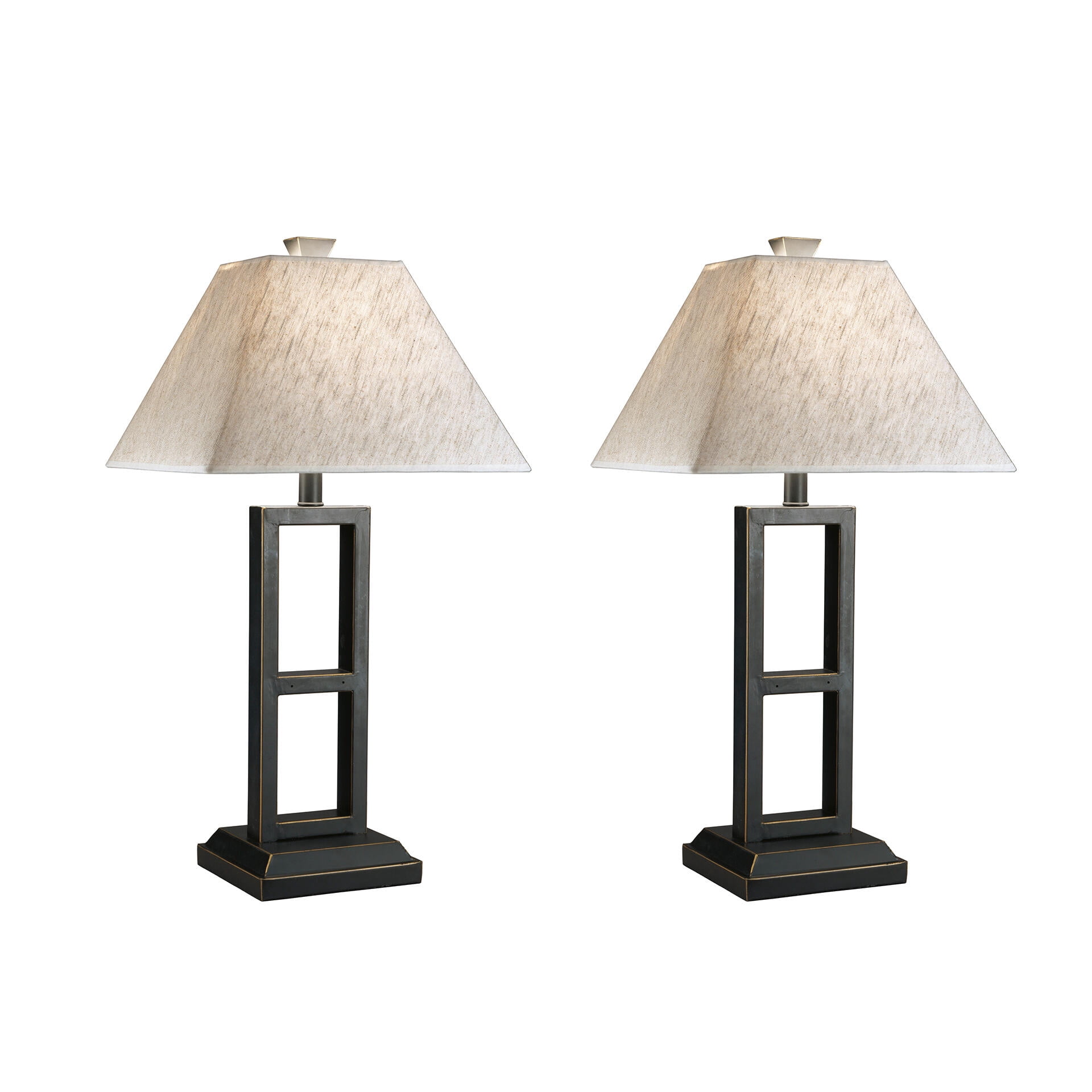Signature Design by Ashley Deidra Metal Table Lamp Set (2), Black, Modern Open Frame Lamps with Linen-Look Shades