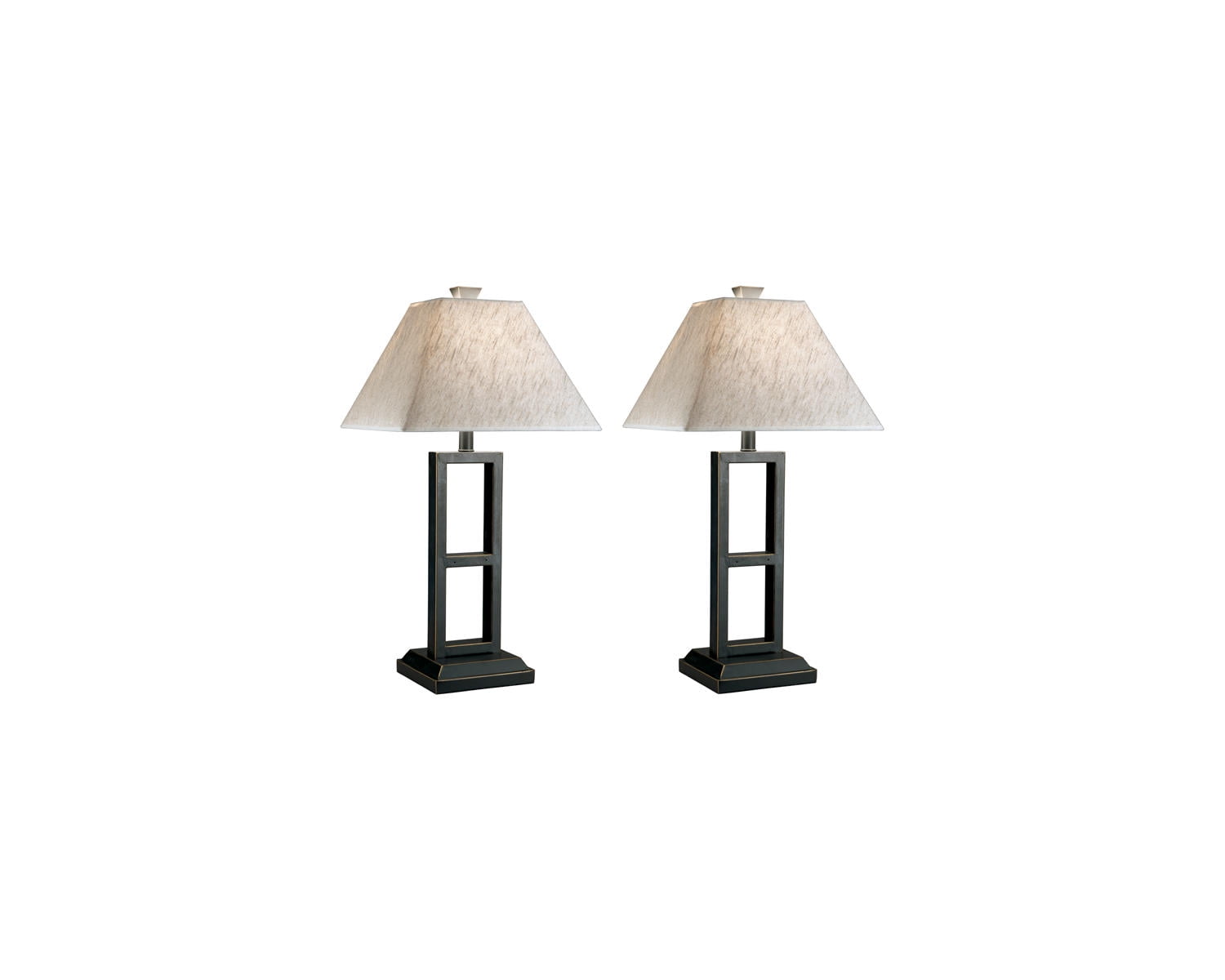 Deidra Black Metal Table Lamp Set with Beige Linen Shade