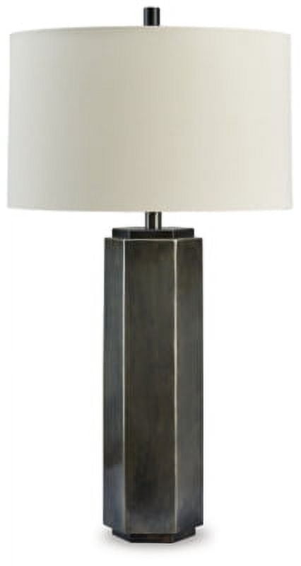 Dirkton Hexagon Pewter and Black Table Lamp with Drum Shade