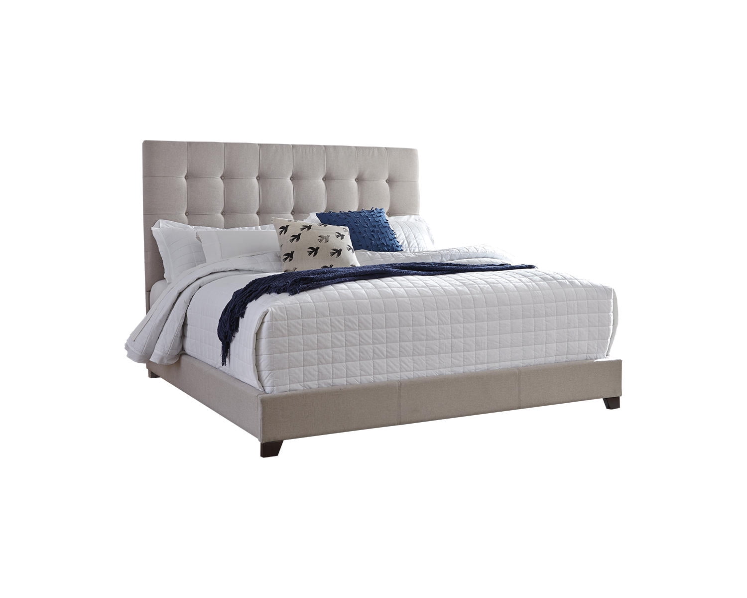 Beige Queen Upholstered Tufted Faux Leather Bed Frame