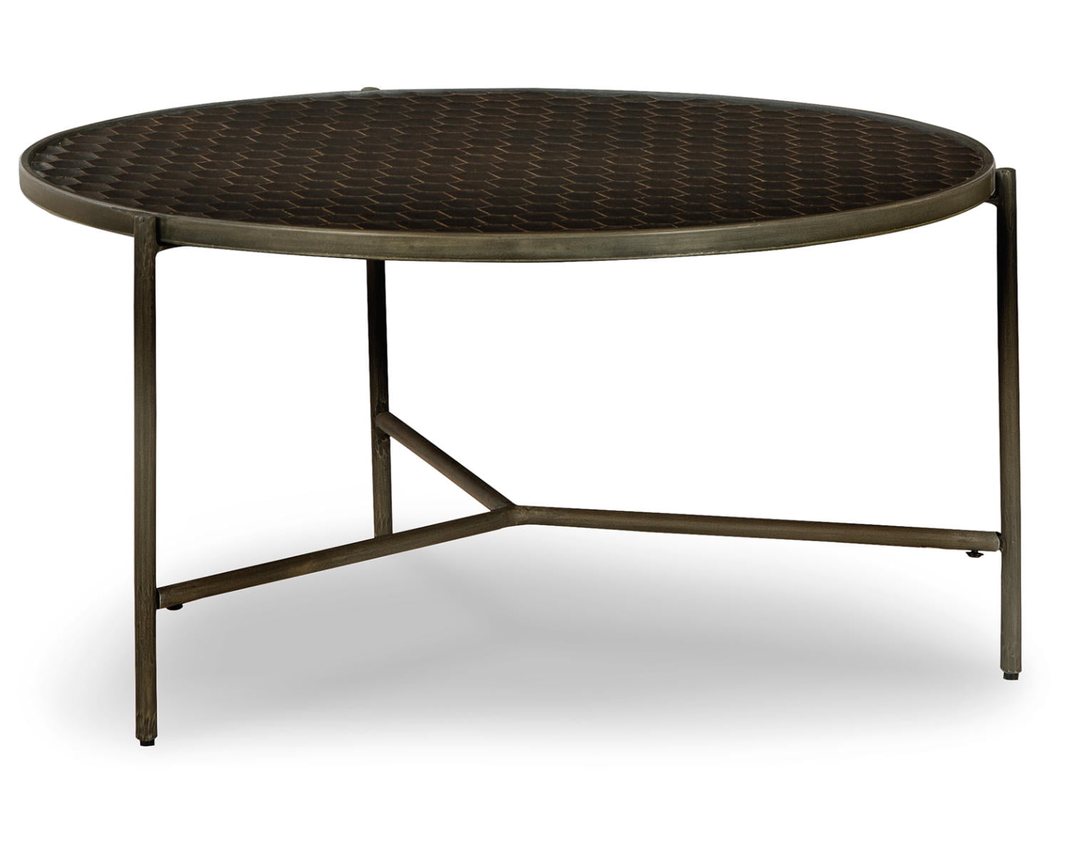 Doraley Round Brown and Gray Wood Metal Coffee Table