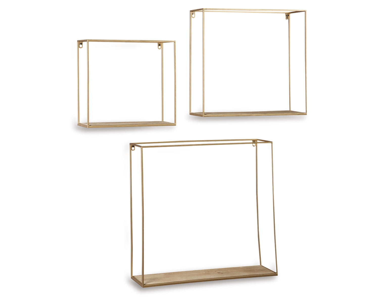 Efharis Contemporary Black and Gold Wood Wall Shelf Trio