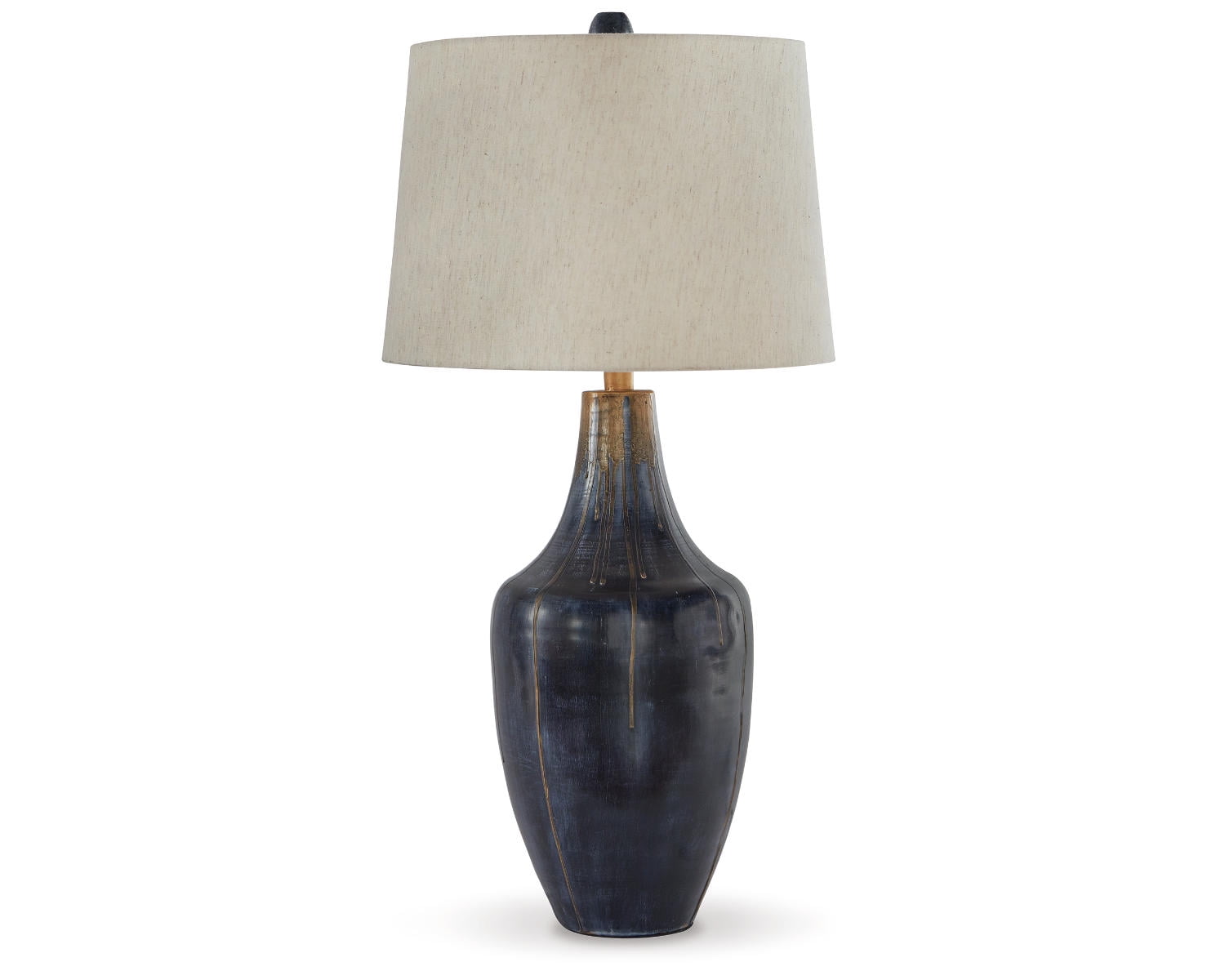 Evania Indigo Distressed Metal Table Lamp with Fabric Shade