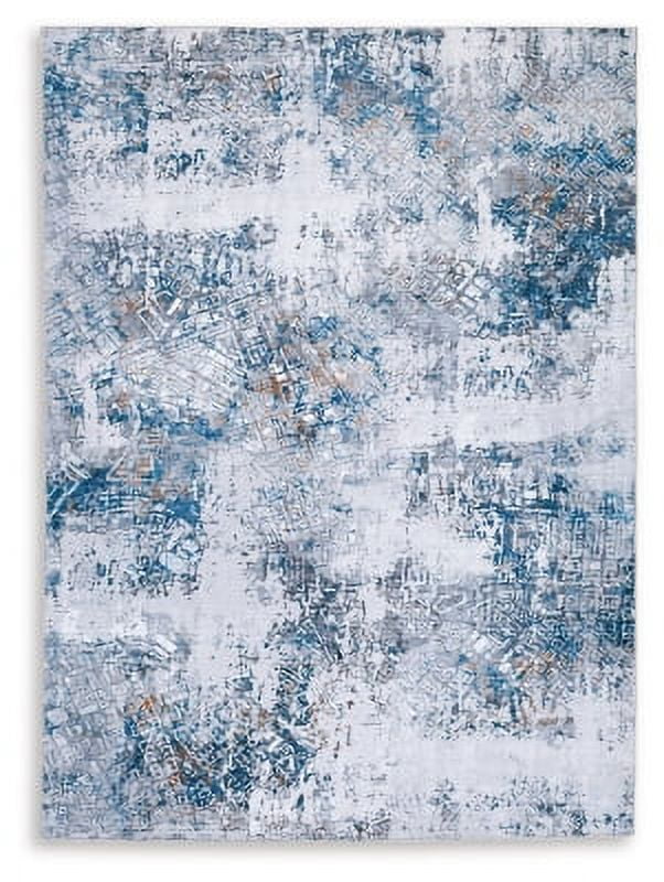 Blue and Gray Abstract 8' x 10' Washable Cotton Rug