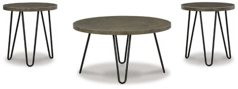 Hadasky Round Brown Faux Stone and Metal Coffee Table Set