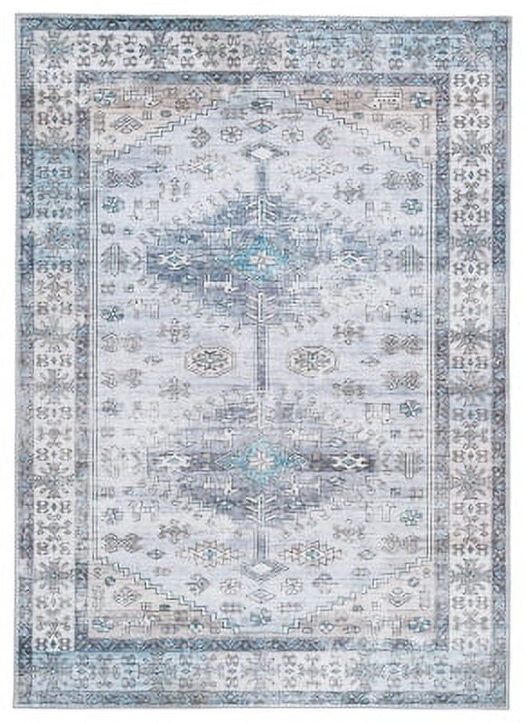Hebruns 8' x 10' White and Blue Synthetic Washable Rug