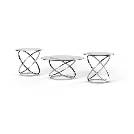Signature Design by Ashley Contemporary Hollynyx Table (Set of 3) Chrome Finish