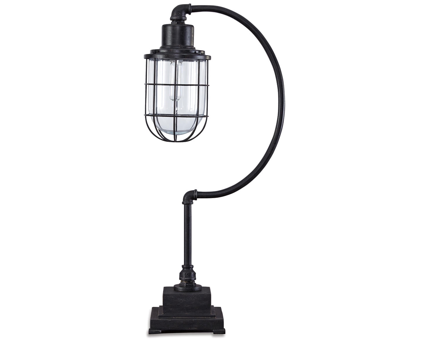 Edison Black Metal Desk Lamp with Glass Shade