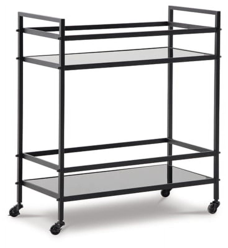 Kailman Transitional Black Metal Bar Cart with Glass Shelves